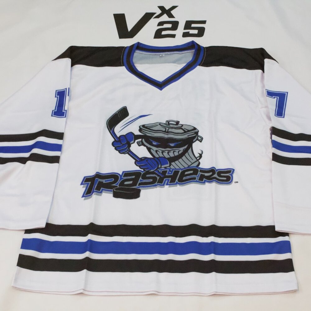 NEW Men's Danbury Trashers AJ Galante Hockey Jersey Crime and Penalties White Md